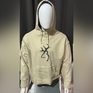 Browning Beige Hooded Sweatshirt with Distressed Buckmark